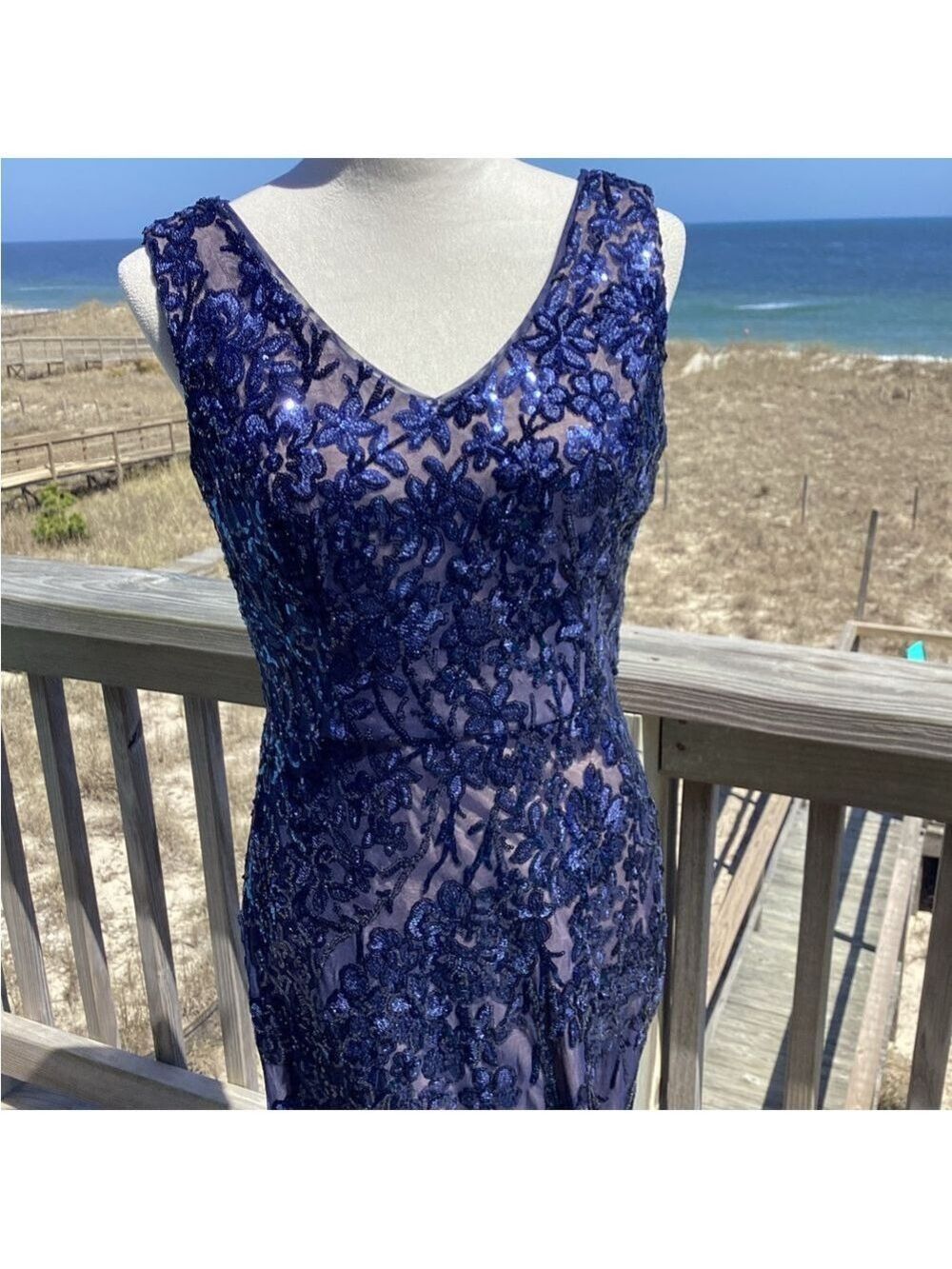 Alex Evenings Navy Sequin Maxi Dress - Picture 3 of 13